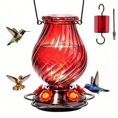 32oz Large Glass Hummingbird Feeders for Outdoors Hanging,Large Capacity Red Hummingbird Feeder with Built-in Ant Moat,Glass Humming Bird Feeder,Gifts for Mom Dad,Outside Garden Décor