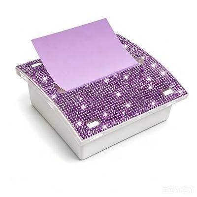 Pop up Sticky Note Dispenser,Rhinestone Self Sticky Note Holder,Post it Note Holder,Cute Purple Desk Accessories for Office Supplies,Office Desk Decor(White Purple)