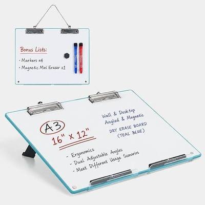 TOWON A3 Desktop Dry Erase Board with Adjustable Stand, 13 x 18 in, Blue | Smooth magnetic surface for notes, planning and meetings, portable design supports documents and a keyboard at work or home