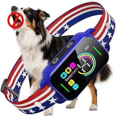 Bark Collar for Large Medium Small Dogs - Smart AI 1S Stop Barking, Anti Barking Device & Dog Training Collar with Beep, Vibration & 8-Level Sensitivity, IP67 Waterproof - Red White Blue