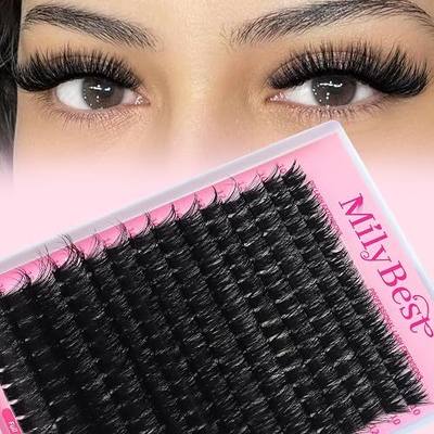 MilyBest Fluffy Lash Clusters Thick 150D, Volume Eyelash Clusters 10-20mm, D Curl Cluster Eyelash Extensions, Individual Wispy Lashes Mink Cluster Lashes Thick Band Russian Eyelashes