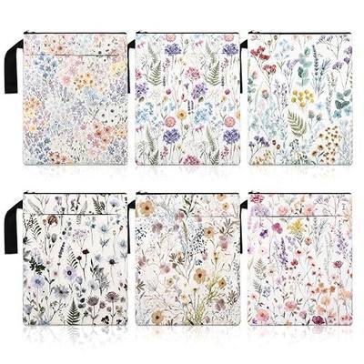 Epakh 6 Pcs Canvas Book Sleeve with Zipper, Book Covers for Paperbacks, Bible Cover Bag, Protector Hardcover Pouch Bags Floral Bookish Gifts for Women Teacher Student, 11 x 8.7 Inch