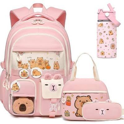 SCOTHEN 4PCS Capybara Backpack Set for Kids,Kapybara Bookbag Kit with Lunch Bag & Pencil Pouch & Insulated Water Bottle for Girls &Boys,Schoolbag for Kindergarten Elementary School,Kawaii Toddler Gift