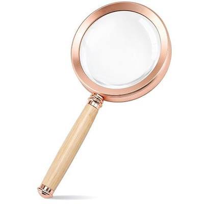 Magnifying Glass, 10X Antique Magnifying Glasses with Bamboo Handle, Aluminium Alloy Frame, 75 mm Magnifying Glass for Reading Hobbies Book Lovers Seniors Scientists Inspection Insects (Gold)