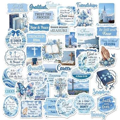 Ocean Prayer Board Supplies - 50 Pcs Blue Christian Jesus Stickers | Bible Verse Gifts for Adults Women Girls Motivational Decorating Decals Kit Bulk for Planner Water Bottle Book Scrapbooking