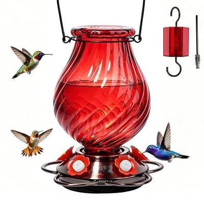 32 oz Glass Hummingbird Feeders for Outdoors Hanging,Large Capacity Hummingbird Feeder with Ant Moat and 5 Flower Feeding Ports,Birthday Gifts for Mom Dad,Outdoor Garden Decor,Red