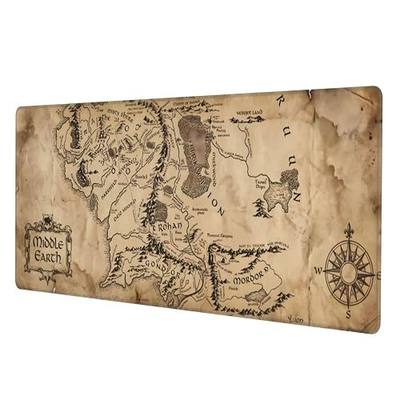 Large Gaming Mouse Pad - Vintage Middle Earth Map Desk Mat, 31.5x11.8in Extended Mousepad with Stitched Edges, Non-Slip Rubber Base for Office & Gaming
