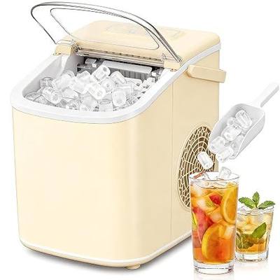 AGW Countertop Ice Maker,Small Portable Ice Cube Maker Machine with Self-Cleaning, 26lbs/24H, 9 Ice Cubes in 6-8 Mins, Perfect for Home Kitchen Office Bar (Light Grain Yellow, 26 lbs/Day)