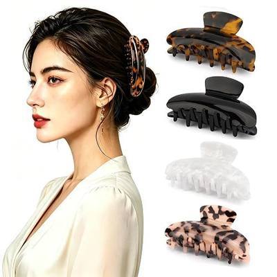 4 PCS Premium Durable Hair Claw Clips, Medium Acetate Tortoise Shell Leopard Celluloid Non-Slip Strong Grip Jaw Clips, Fashion Strong Grip Banana Hair Clips for Women Thin Thick Hair(3.74 x 2 in)