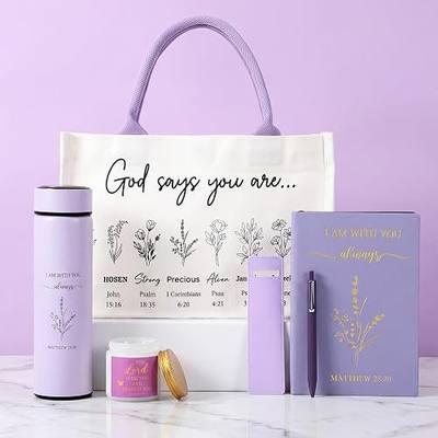 Thenshop 6 Pcs Christian Gift Set for Women Faith, Inspirational Religious Gifts for Women, Catholic Christmas Birthday Gifts for Women Friends, Mother, Sister, Wife(Purple,Bible)