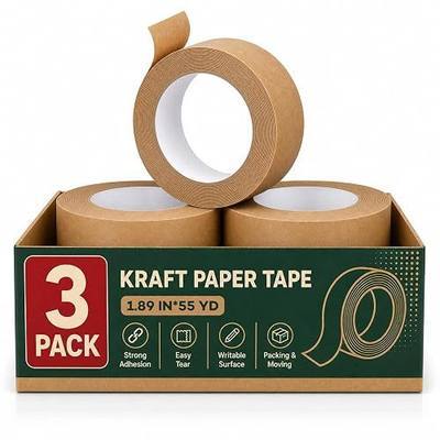 3 Packs Heavy Duty Paper Packing Tape,2 Inch Wide (1.89 in x 55 Yds),Eco Friendly & Biodegradable, Writable & Uncoated Brown Packing Tape Great for Packaging, Shipping, and Moving