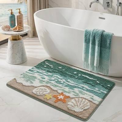 Bathroom Rug, Soft and Absorbent Microfiber Polyester Tufted Floor Mat, Non-Slip, Machine Washable, Cute Ocean and Beach Decor for the Bathroom and Shower (Beach, 32" x 20")