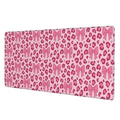 Large Gaming Mouse Pad, Pink Leopard Print with Bows, Extended XL Desk Mat (31.5 x 11.8 in), Non-Slip Rubber Base Stitched Edges for Office & Gaming