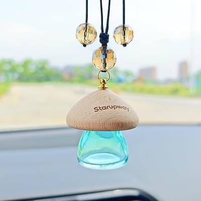 Cute Mushroom Perfume Bottle Rear View Mirror Accessories, Empty Bottle with Crystal Beads Car Mirror Hanging Accessories, Special Interior Decoration Car Air Freshener Diffuser Hanging Ornament