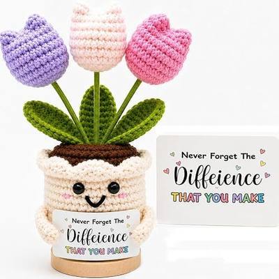 Never Forget The Difference You Make Tulip Crochet Flowers | Thank You Gifts for Coworkers, Teacher, Nurse, Volunteer , Perfect for Farewell, Goodbye, Encouragement & Gratitude Gifts