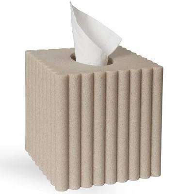 Modern Tissue Box Cover Square, Resin Stone Tissue Box Covers Holder, Decorative Marble Style Tissue Box Cover for Bathroom Kitchen Bedroom Living Room Office (Beige)