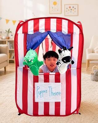 Pop Up Kids DIY Play Tent for Puppet Show Theater, Lemonade Stand, Farmers Market, Bakery & Dramatic Play, Pretend Playhouse Puppet Stage Tabletop Sets for Toddlers, Indoor & Outdoor Children Drama