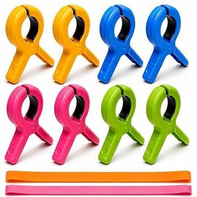 10 Pack Beach Towel Clips, 8 Pcs Towel Clips for Beach Chairs + 2 Pcs Towel Bands, Windproof Heavy-Duty Clothes Pins for Pool Chair,Cruise Boat Lounge Chair, Chairs Beach Essentials for Family