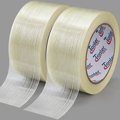 Filament Strapping Tape 2" x 35Yd 2 Rolls Fiberglass Reinforced | Heavy duty fiberglass reinforced strapping tape for shipping, pallet securing and industrial bundling