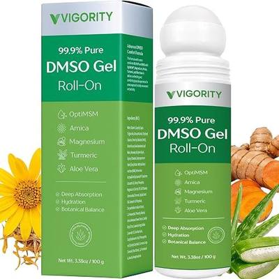 Vigority 99.9% Pure DMSO Roll-On Gel - Premium Skin Conditioning Cream with Aloe Vera, Magnesium, MSM & Botanical Extracts - Fast-Absorbing, Non-Greasy Daily Skin Care - 3.53 oz (100g)