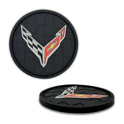 Officially Licensed Chevrolet Corvette C8 Performance Automotive 3D Textured Silicone Coasters (2.75") | Universal Cup Holder - Cars, Trucks, SUVs | Non-Slip Durable | Set of 2