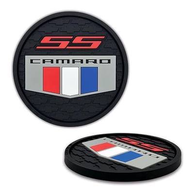 Officially Licensed Chevrolet Camaro SS Performance Shield Automotive 3D Textured Silicone Coasters (2.75") | Universal Cup Holder Fit for Cars, Trucks, SUVs & More | Non-Slip Durable | Set of 2