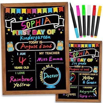 First Day of School Sign Board with 6 Liquid Chalk Markers, Double-Sided | 14"x10.5" Reusable Board, My First and Last Day, Back to School Supplies, First Day of Kindergarten Preschool, Keepsake Photo