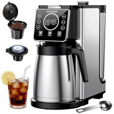 SHARDOR Dual Brew Single Serve Coffee Maker, Hot & Iced 6-Cup Drip Coffee Machine for K-Cup Pods & Grounds, 95oz Removable Water Reservoir, 6-32oz Sizes, Strong Brew, 24H Programmable, Thermal Carafe