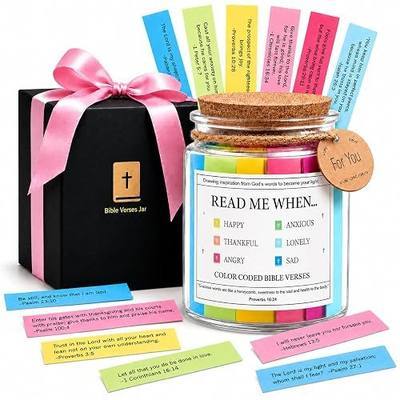 Bible Verse Jar,Perfect Christian Gift for Women, Men, Parents & Friends – Ideal for Birthdays, Easter, Christmas, Mother's Day and Graduation, Includes a Beautiful Ribbon Bow
