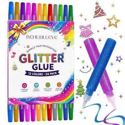 Glitter Glue 24 Pcs, Glitter Glue Pens Bulk 10 Colors,Rainbow Washable Glue Sticks for Kids Crafts DIY Arts Slime Scrapbooking Cards Decorating