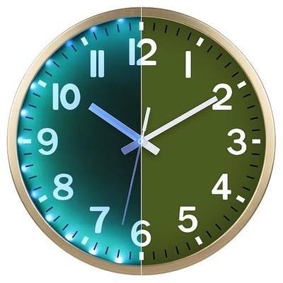 JoFomp Green Wall Clocks Battery Operated Night Glow, 8 Inch Sound Control Glow in The Dark Wall Clocks for Living Room Decor, Silent LED Wall Clock for Bedroom, Lighted Wall Clock Modern for Kitchen