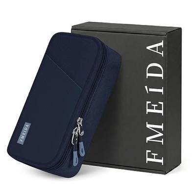 Fmeida Structured Pencil Case Pouch for Boys Back to School Gift Navy Blue | Gift Box, 5 Compartments, Large Capacity, Eco-Friendly Fabric, Carry Handle, Fits Graphing Calculator