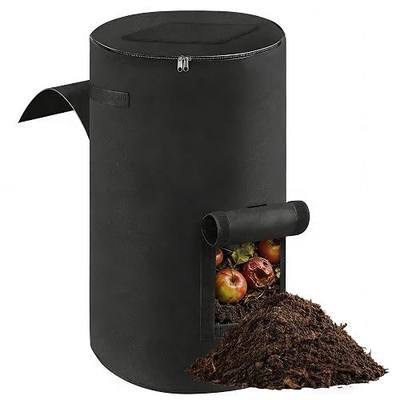 Compost Bin Outdoor with Handles Observation Windows, 34 Gallon | Black Reusable foldable compost bucket compost bag for home garden yard waste, thickened breathable felt material