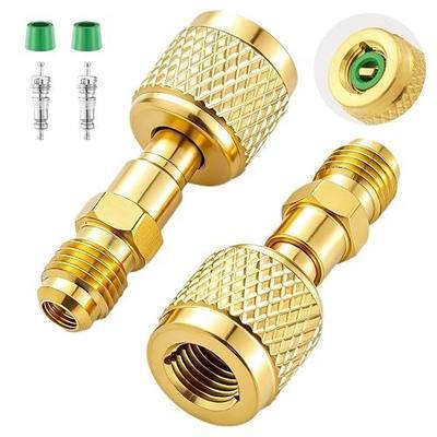 R32 R454B Refrigerant Adapter, 1/4" LH SAE Female x 1/4" SAE Male Straight Brass HVAC Charging Fitting with Valve Core for R-454B/R-32 System