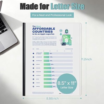 6 Pack Clear Report Covers with Sliding Bar, 15mm, Letter Size | 15mm Black Slide Bar Folders, Up to 115 Sheets, 8 Mil Thick Covers, Letter Size Report Folders for Proposals, School Projects