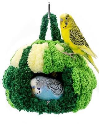 Chewproof Frame Parakeet Nest Bird House for Cage with Warm Pad | Soft Washable Budgie Sleeping Bed Fleece, Hanging Winter Parrot Breeding Nest Swing for 1-2 Lovebird Canary, Sturdy Felt Base