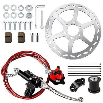 Hydraulic Rear Brake Kit Compatible with Baja DB30 Mini Bike, 180mm Rotor | 180mm rear hydraulic brake kit for Baja DB30 mini bikes; confirm rotor, bracket spacing and hose routing before ordering