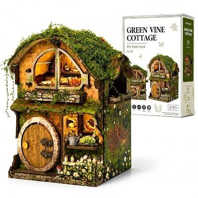 DIY Miniature House Kit, Fairy-Tale Forest Cottage Dollhouse Kit, 3D Wooden Puzzles with Interactive Door & Warm Light, Tiny House Building Kit Home Decor Gift for Adults Craft Lovers