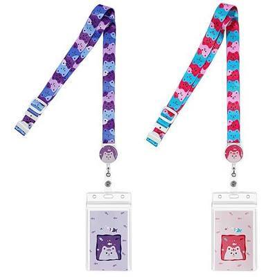 WEZEBEL 2 Pack Cute Cat Retractable Lanyards for Kids, Safety Breakaway Neck Lanyards with Horizontal Waterproof Badge Holder for School IDs, Name Tags & Bus Passes