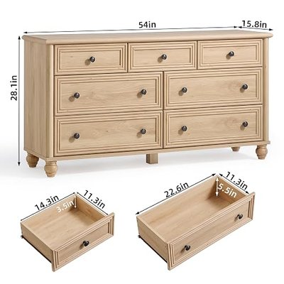 RWYHG 54" Dresser for Bedroom, Farmhouse 7 Drawers Dressers with Gourd Legs | Vintage Chest of Drawer, Rustic Storage Wide TV Stand Organizer with Metal Handle Closet for Living Room, Hallway