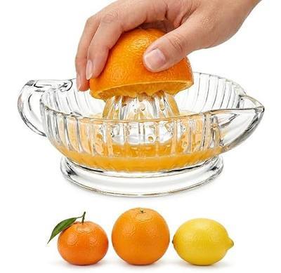 Glass Lemon Squeezer Citrus Juicer Reamer | Heavyweight Glass Orange Lime Juicer with Handle & Pour Spout, Dishwasher Safe for Fresh Juice, Cocktails & Cooking