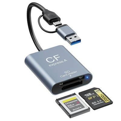 2-in-1 CFexpress Type A&SD Card Reader,USB3.2 Gen 2 10Gbps CFexpress Type A Memory Card Reader with USB-C + USB-A Cable,Dual-Slot CF Express Type A Reader Compatible with Windows,Mac Book,Google