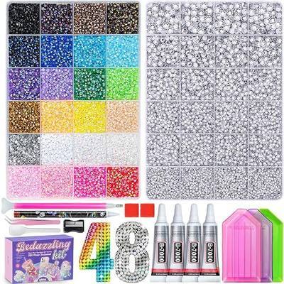 2 Boxes 70000PCS Rhinestones for Bedazzling Kit,3mm 24 Colors Rhinestones&2/3/4/5/6mm Silver Resin Flatback Gems for Diamond Art,Bedazzler Kit with 4PCS B7000 Glue for DIY Crafting Crafts Decor