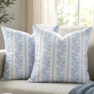 Botanical Pillow Cover 18x18in Set of 2, Light Blue Floral Pillow Covers | Vintage Throw Pillow Covers for Sofa Couch Bed Living Room Decorative Home Decor (Light Blue,18x18 in Set of 2)