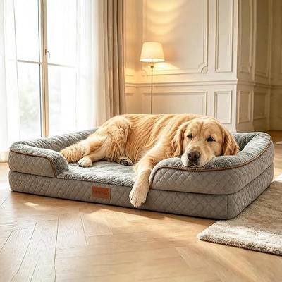 Large Dog Sofa Bed with Reusable Potty Pad - 44.5" x 33.5" x 6.7" Dark Gray Dog Sofa with Soft Plush Surface, Raised Bolsters, Removable Bolster, and Non-Slip Bottom for Large Dogs - X-Large