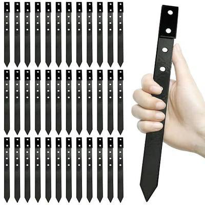 Landscape Edging Garden Stakes,10 Inch Metal Garden Stakes,Fence Stakes,Metal Stakes for Edging,Terrace Board,Grass Barrier,Garden Edging Coil (36, Black, Double-Hole)