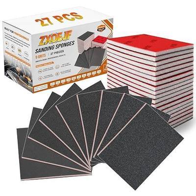 27 PCS 3x4 Inch Sanding Sponge, 120-3000 Grit Sandpaper Blocks Assortment | Reusable Silicon Carbide Sand Paper,Hook and Loop Back with Hand Sander, Dry Wet for Wood, Metal, Car, Craft, Furniture