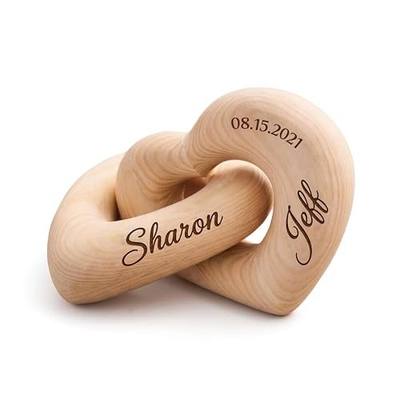 Personalized Wooden Hearts with Names - Custom Engraved Interlocking Heart Sculpture for Couples - 5th Wood Anniversary Valentine's Day Gift Idea, Romantic Home Decor (1-Pack (Names & Date))