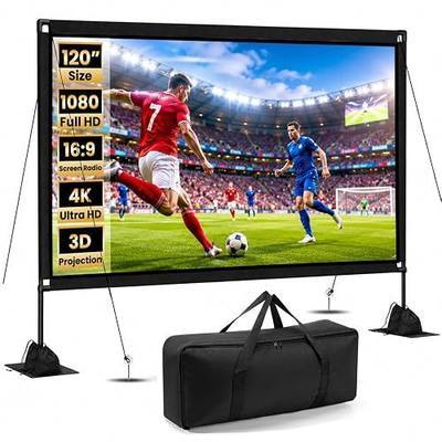 120 inch Projector Screen with Stand, 16:9 4K HD Portable Outdoor Indoor Movie Screen, Lightweight Projection Screen with Carry Bag & Sandbag for Backyard, Home Theater, Camping