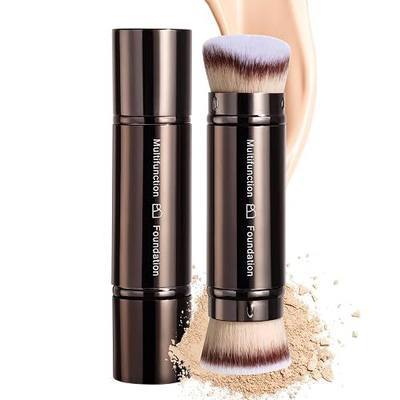 BS-MALL Double-Ended Telescopic Makeup Brush – Travel Brush for Foundation & Multi-Functional Use | Lightweight, Portable, Professional Travel Size Cosmetic Brush